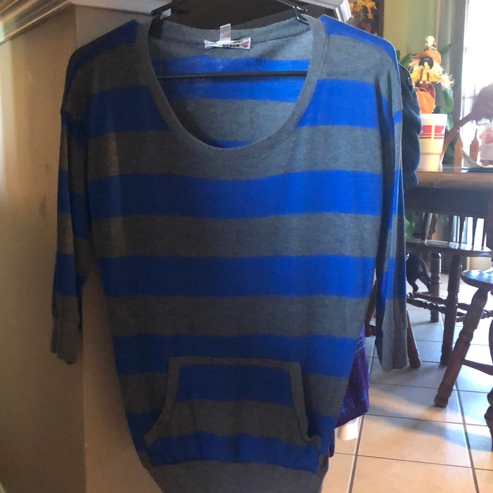dress shirt with pockets. blue and gray striped